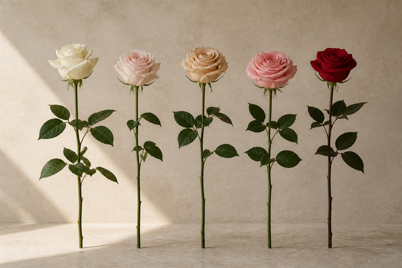 Comparison of premium Ecuadorian rose stem lengths and colors